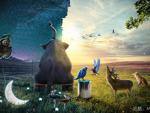 PS合成后期1【刷油漆的大象】