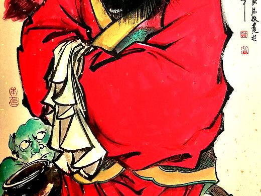 朱砂钟馗 张周畫 手绘写意国画人物 水墨画己裱