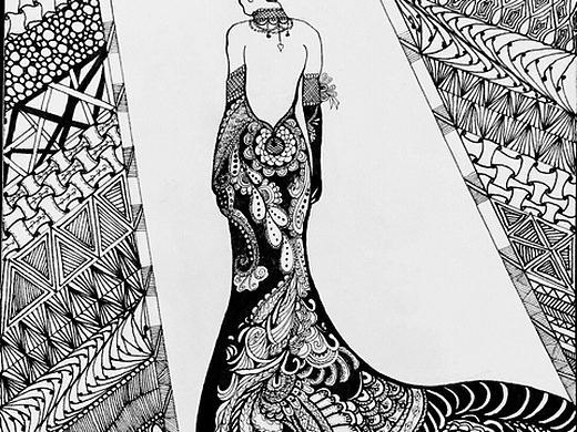 黑白条纹插画点线面禅绕画线描