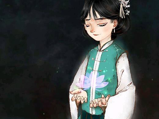 水墨古风插画习作《重莲》（个人主页-ZMzAyODE3ODA=） - 单幅漫画 - 站酷设计师苍耳Canger原创素材 - 站酷ZCOOL