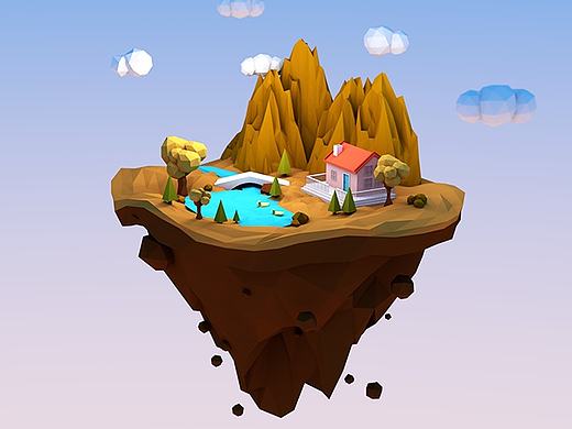 C4D低多边形风格——小桥流水人家