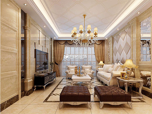 厦门水岸豪景130平欧式风格客厅装修效果图