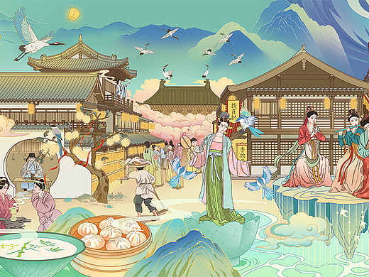 《夏游月夜图》宋长卷插画