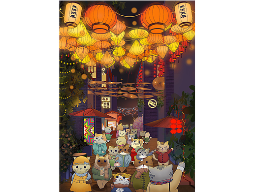 南宁三街两巷原创夜景插画