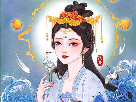 原创古风插画《语鹤》