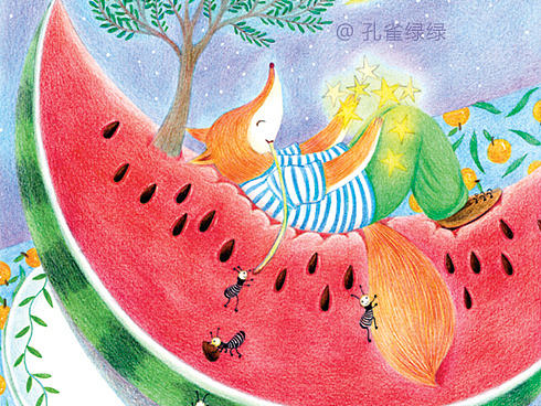 孔雀绿绿童画