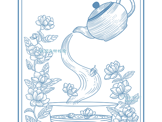 版画风茉莉花茶包装设计 | 商业插画 | 包装插画
