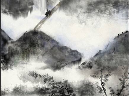 山水画国画水墨画古风水彩画条形卷轴装饰画