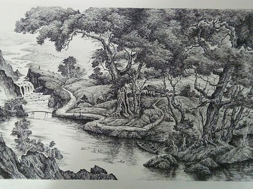 钢笔画风景