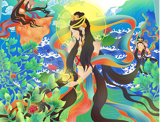 敦煌飞天仙女系列插画