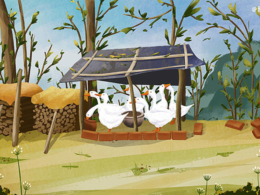 插畫(huà)-外婆家的鵝??（個(gè)人主頁(yè)-ZNDk4NTIxMDg=） - 兒童插畫(huà) - 站酷設(shè)計(jì)師於喵原創(chuàng)素材 - 站酷ZCOOL