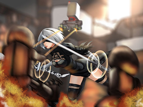 传一张去年画的2b。