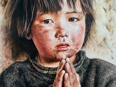 写实彩铅画『渴望』