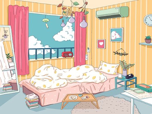 属于自己的小房间插画-创作习作377062年前134015801卡通线条风插画