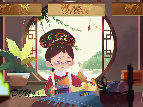 古风 儿童插画（绣花女）