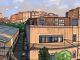 办公室窗外的夕阳