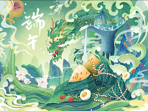 端午佳节国潮插画