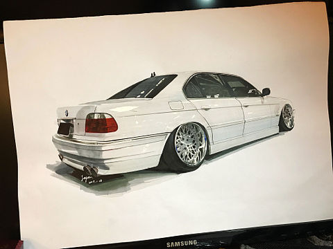 BMW E38 馬克筆手繪（個(gè)人主頁-ZMzMwNTgyMjA=） - 繪畫 - 站酷設(shè)計(jì)師左撇猴原創(chuàng)素材 - 站酷ZCOOL