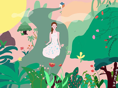 乡间小路上的女孩