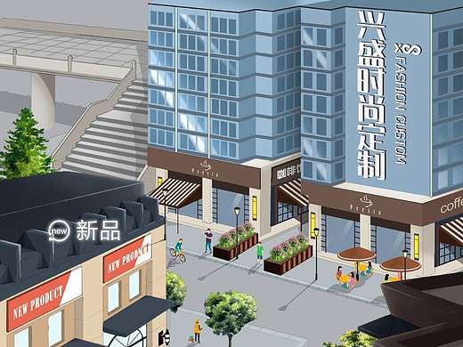 手绘建筑街道 服装界面