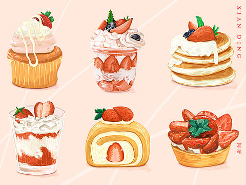 今日限定｜草莓甜品插画