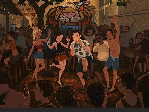 原创插画-巴厘岛的狂欢之夜