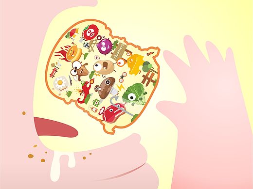 垃圾食品小怪物入侵人体 卡通设计 流程图