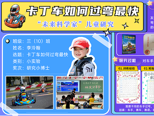 小学生科学探究画报手抄报展示作业【卡丁车】