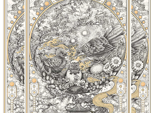 香汤花月团圆面——老母鸡汤面节日插画/中秋节/版画
