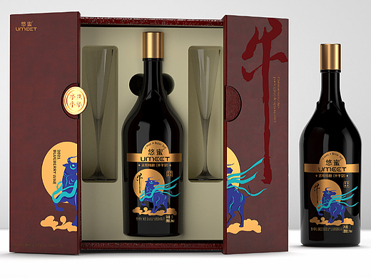 牛年生肖酒包装设计（蓝莓酒包装设计、红酒包装设计）
