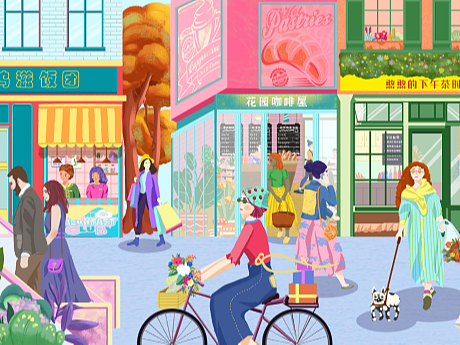 插画长卷-商业街插画