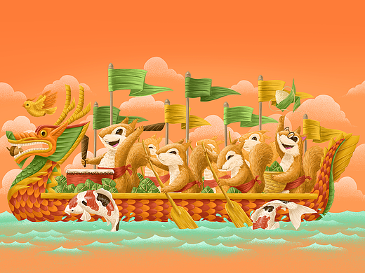 三只松鼠端午粽子包装插画