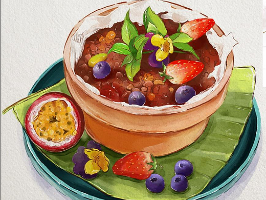 水彩美食。花卉