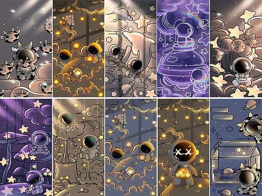 宇航员IP插画 包装素材设计主题背景宇宙 阳光太空人03