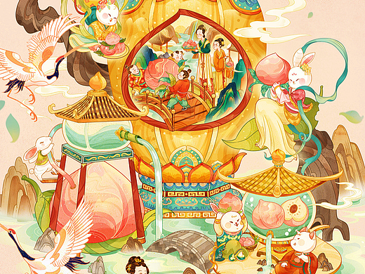 瑞兔仙桃图
