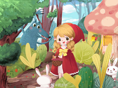 小红帽大灰狼儿童插画