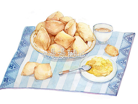 商稿--哈萨克族美食-水彩手绘