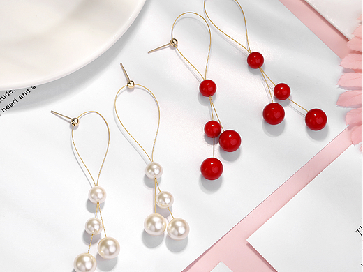 珍珠红珠耳钉