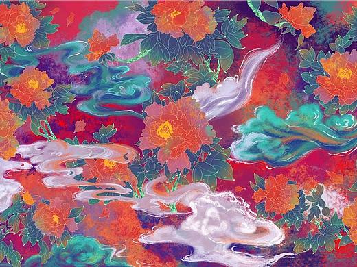 牡丹祥云插画