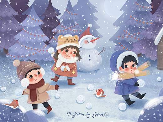 【儿童绘本插画】下雪啦~~打雪仗啦~~~