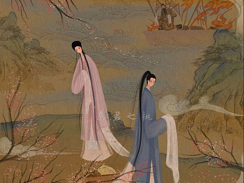 《桃花扇》昆曲名剧插画系列；书籍封面插画设计