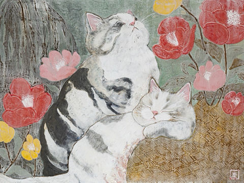 岩彩画-上架三只小胖猫