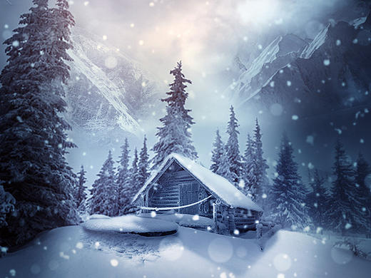 雪中小屋-Ps合成