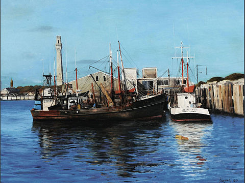 油画作品《海港》