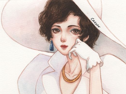 水彩人物插画|《红猪》吉娜
