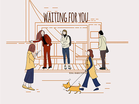 等待系列线条风插画