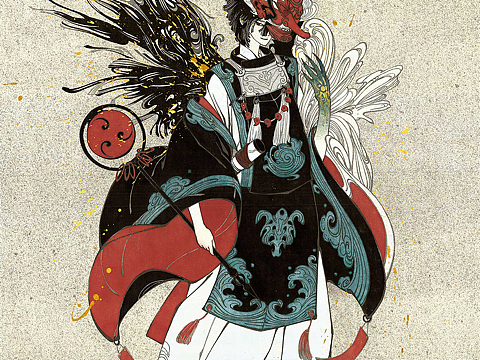 大天狗 金乌正朔  纸本设色