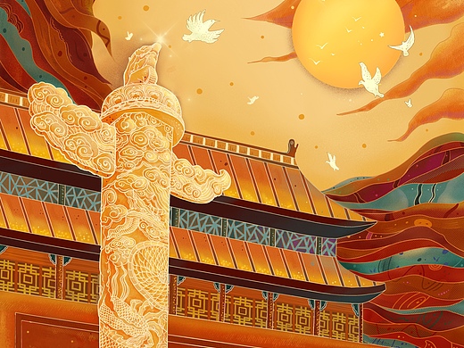 庆百年,同欢乐插画-创作习作15760131年前华表茶叶罐插画-商业插画560