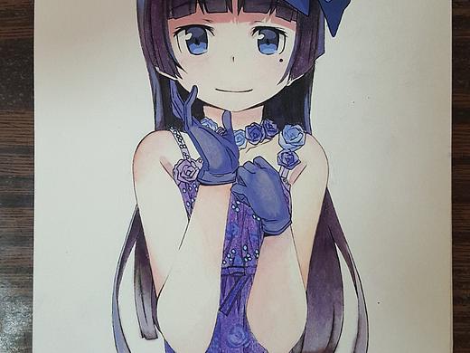 水彩手绘《我的妹妹哪有那么可爱》黑猫