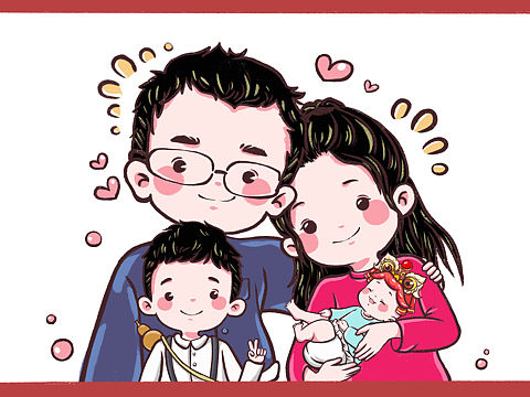手绘Q版全家福